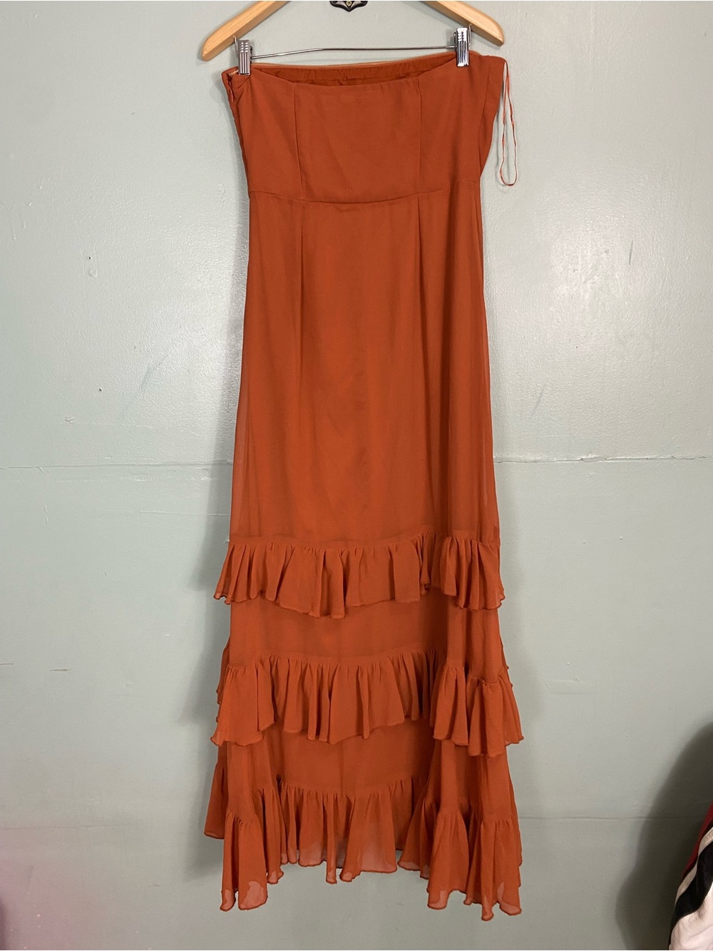Anthropologie BHLDN Strapless Ruffle Tiered Maxi Dress Orange Size 12 - Picture 5 of 11